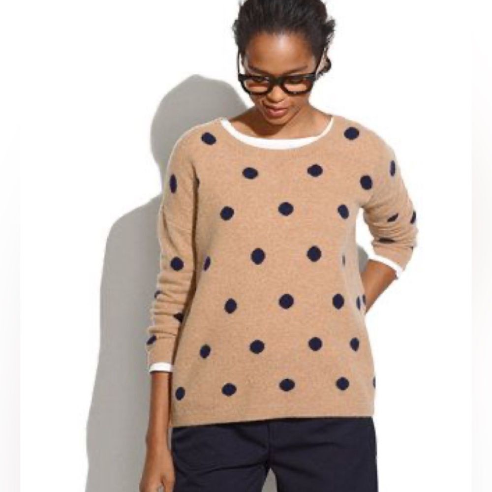 Madewell 100% merino wool mocha tan and ivory crewneck sweater size medium
